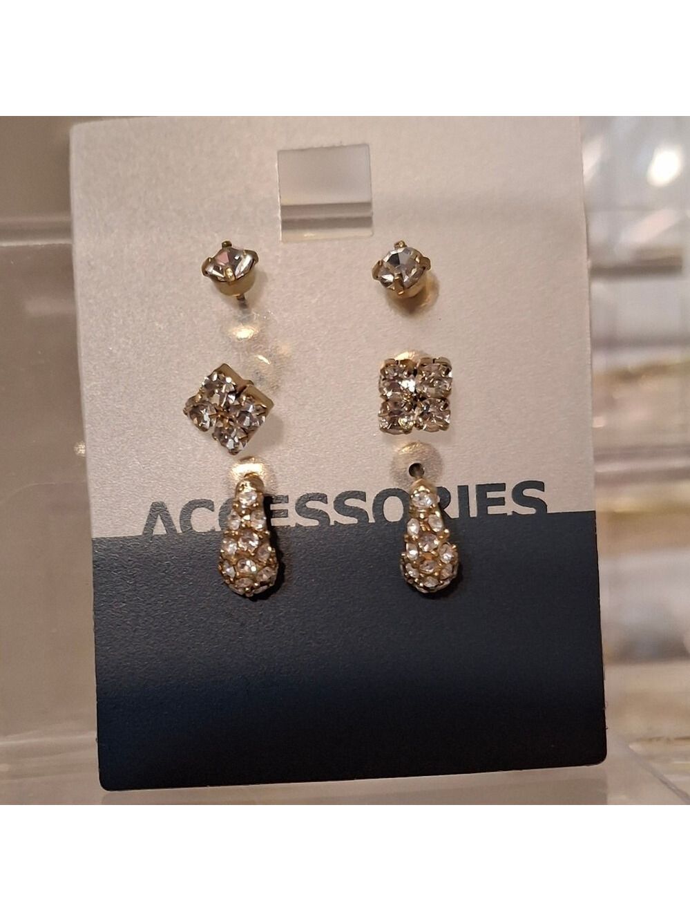 #5 3 pack of clear rhinestone earrings NWT